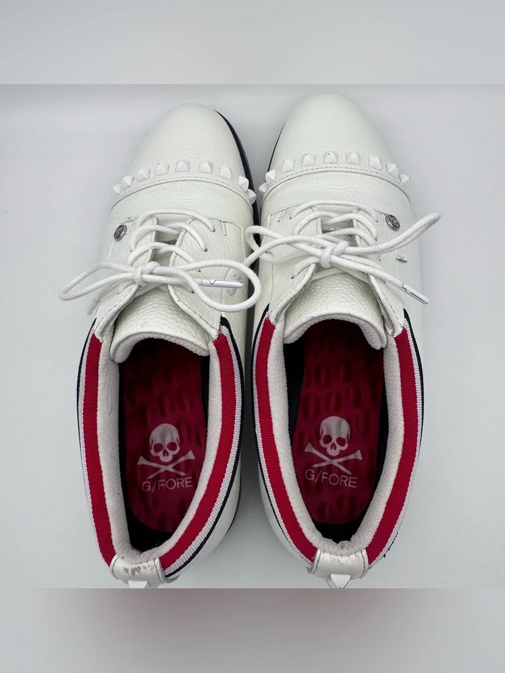 G/Fore Gallivanter White Golf Shoes Grosgrain Stud Cap Toe Women Size 10.5 - Picture 7 of 10
